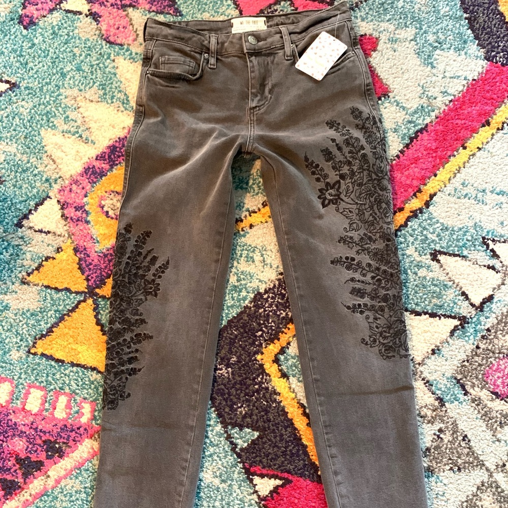 Free People Embroidered Girlfriend Jeans